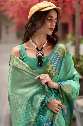 Light Green Designer Weaving silk blend Saree With Blouse