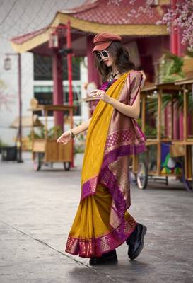 Mustard Designer Weaving silk blend Saree With Blouse 1
