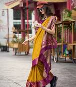 Mustard Designer Weaving silk blend Saree With Blouse