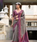 Grey Designer Weaving Soft Linen Saree With Blouse