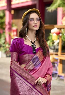 Pink Designer Weaving silk blend Saree With Blouse 2