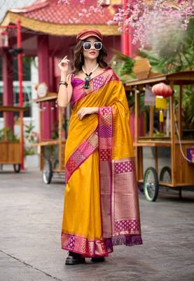 Mustard Designer Weaving silk blend Saree With Blouse 2