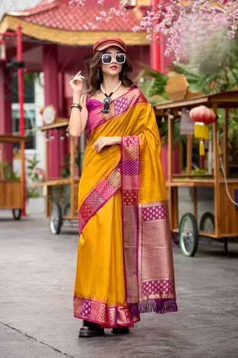 Mustard Designer Weaving silk blend Saree With Blouse