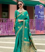 Teal Green Designer Weaving Satin Saree With Blouse