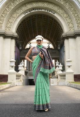 Green Designer Weaving Soft Linen Saree With Blouse 1