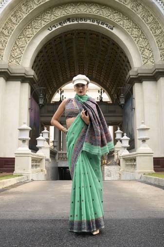 Green Designer Weaving Soft Linen Saree With Blouse