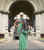 Green Designer Weaving Soft Linen Saree With Blouse