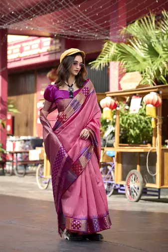 Pink Designer Weaving silk blend Saree With Blouse