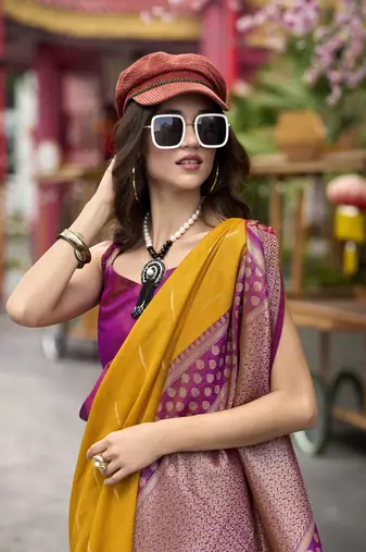Mustard Designer Weaving silk blend Saree With Blouse