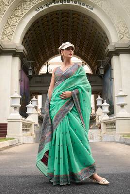 Green Designer Weaving Soft Linen Saree With Blouse 2