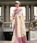 White Designer Weaving Soft Linen Saree With Blouse