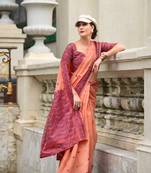 Orange Designer Weaving Soft Linen Saree With Blouse