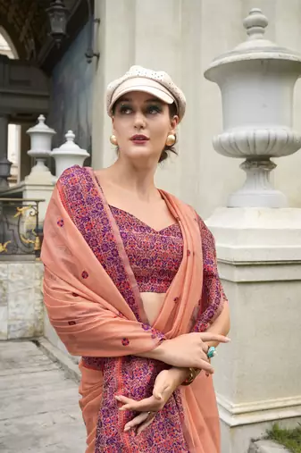 Orange Designer Weaving Soft Linen Saree With Blouse