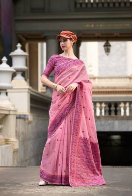 Purple Designer Weaving Soft Linen Saree With Blouse 1
