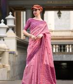 Purple Designer Weaving Soft Linen Saree With Blouse