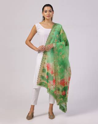 Digital print orgenza sequnce work dupatta for women and girls to wear on gown chaniya choli kurti etc 1