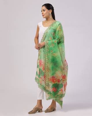 Digital print orgenza sequnce work dupatta for women and girls to wear on gown chaniya choli kurti etc 2