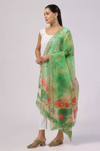 Digital print orgenza sequnce work dupatta for women and girls to wear on gown chaniya choli kurti etc