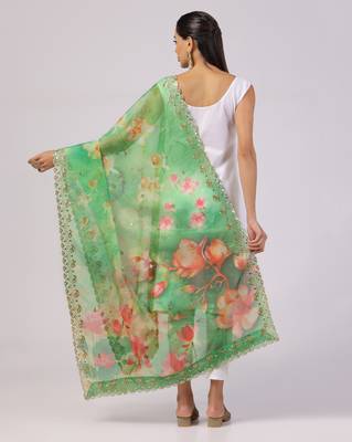 Digital print orgenza sequnce work dupatta for women and girls to wear on gown chaniya choli kurti etc 3