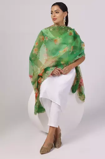 Digital print orgenza sequnce work dupatta for women and girls to wear on gown chaniya choli kurti etc
