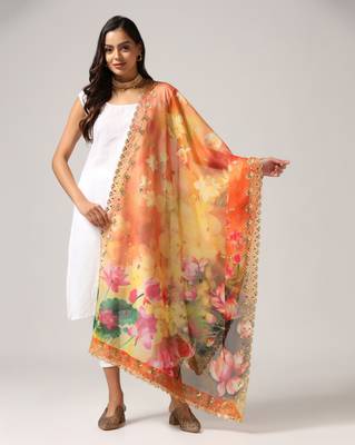 Digital print orgenza sequnce work dupatta for women and girls to wear on gown chaniya choli kurti etc 1