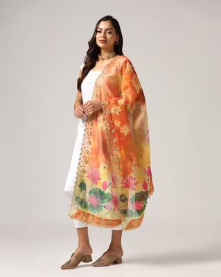 Digital print orgenza sequnce work dupatta for women and girls to wear on gown chaniya choli kurti etc 2