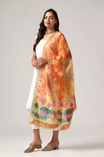 Digital print orgenza sequnce work dupatta for women and girls to wear on gown chaniya choli kurti etc