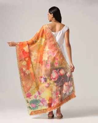 Digital print orgenza sequnce work dupatta for women and girls to wear on gown chaniya choli kurti etc 3