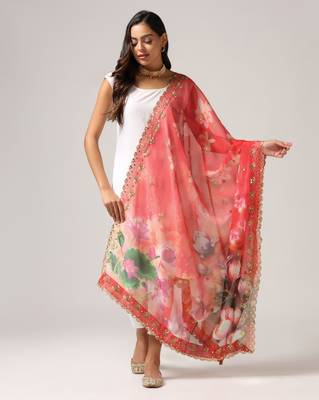 Digital print orgenza sequnce work dupatta for women and girls to wear on gown chaniya choli kurti etc 1