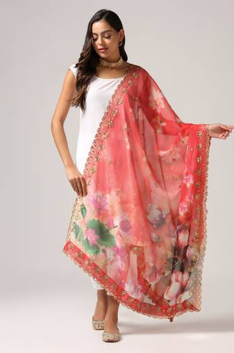 Digital print orgenza sequnce work dupatta for women and girls to wear on gown chaniya choli kurti etc
