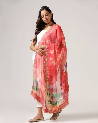 Digital print orgenza sequnce work dupatta for women and girls to wear on gown chaniya choli kurti etc 2