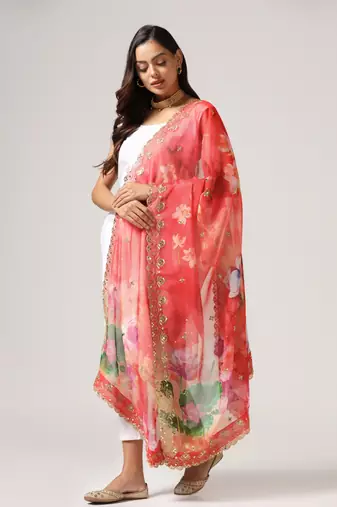 Digital print orgenza sequnce work dupatta for women and girls to wear on gown chaniya choli kurti etc