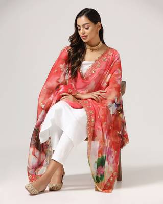 Digital print orgenza sequnce work dupatta for women and girls to wear on gown chaniya choli kurti etc 4