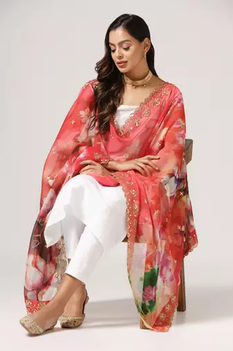Digital print orgenza sequnce work dupatta for women and girls to wear on gown chaniya choli kurti etc