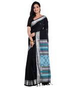 Aishani Collection Woven Mercerise Pure Cotton Buta Work Handloom Saree with bp(Black,Blue) 