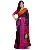Aishani Collection Woven Mercerise Pure Cotton Kulo Motif Handloom Saree with bp(Black, Multicolor) 