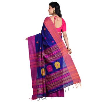 Aishani Collection Woven Mercerise Pure Cotton Buta Work Handloom Saree  with bp(Blue, Multicolor)  3