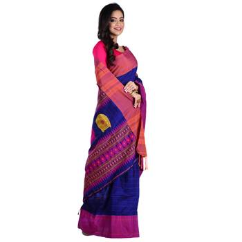 Aishani Collection Woven Mercerise Pure Cotton Buta Work Handloom Saree  with bp(Blue, Multicolor)  4