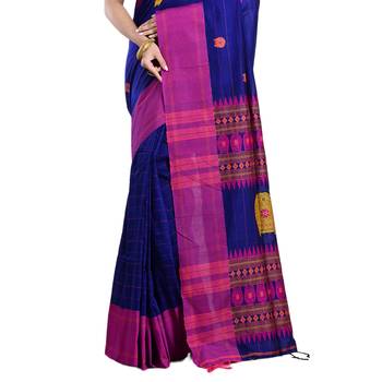 Aishani Collection Woven Mercerise Pure Cotton Buta Work Handloom Saree  with bp(Blue, Multicolor)  5
