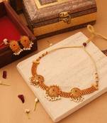 Beaded Jewelry Necklace with Flower Circles and Pink Stone Earrings