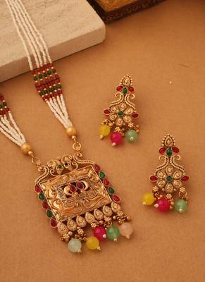 Long multicolour necklace set with earrings 1