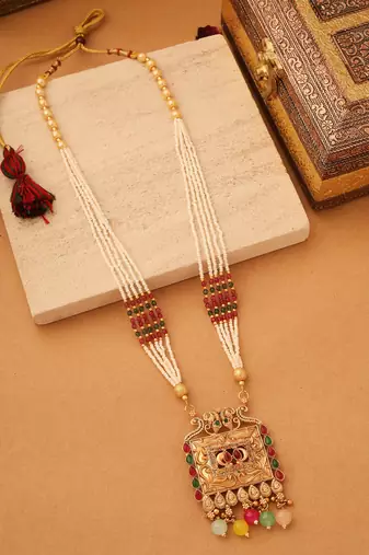 Long multicolour necklace set with earrings