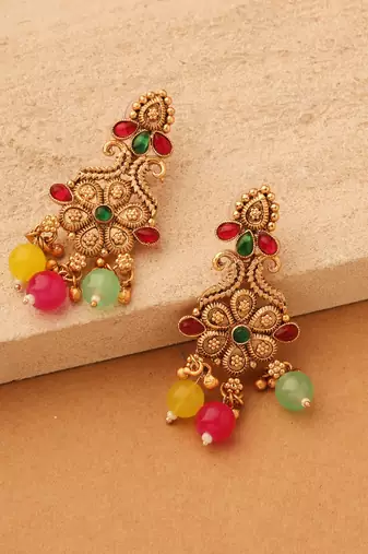 Long multicolour necklace set with earrings