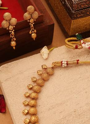 Gold round ball necklace set 2