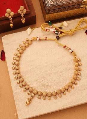 Gold round ball necklace set 3