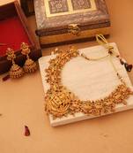 Exquisite Gold-Plated Temple Necklace Set with Goddess Motif | Traditional South Indian Jewellery