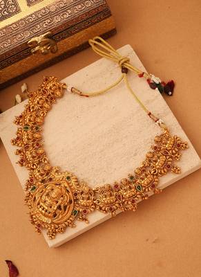 Exquisite Gold-Plated Temple Necklace Set with Goddess Motif | Traditional South Indian Jewellery 2