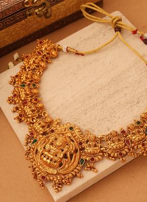 Exquisite Gold-Plated Temple Necklace Set with Goddess Motif | Traditional South Indian Jewellery 3