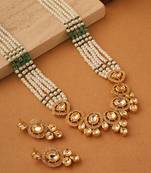 Long White Stone Necklace Set with Kundan Pendant