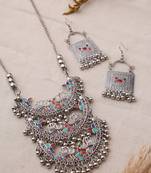 Oxidized Necklace Set with Meenakari Pendant for Navratri